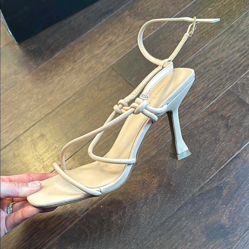 Cream Heels with Strappy Design and High Thin Heel